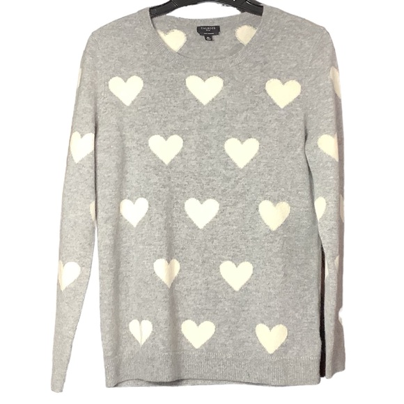 Talbots Sweaters - Petite Medium Talbots 100% Cashmere Sweater Heather Gray Cream Heart Pattern